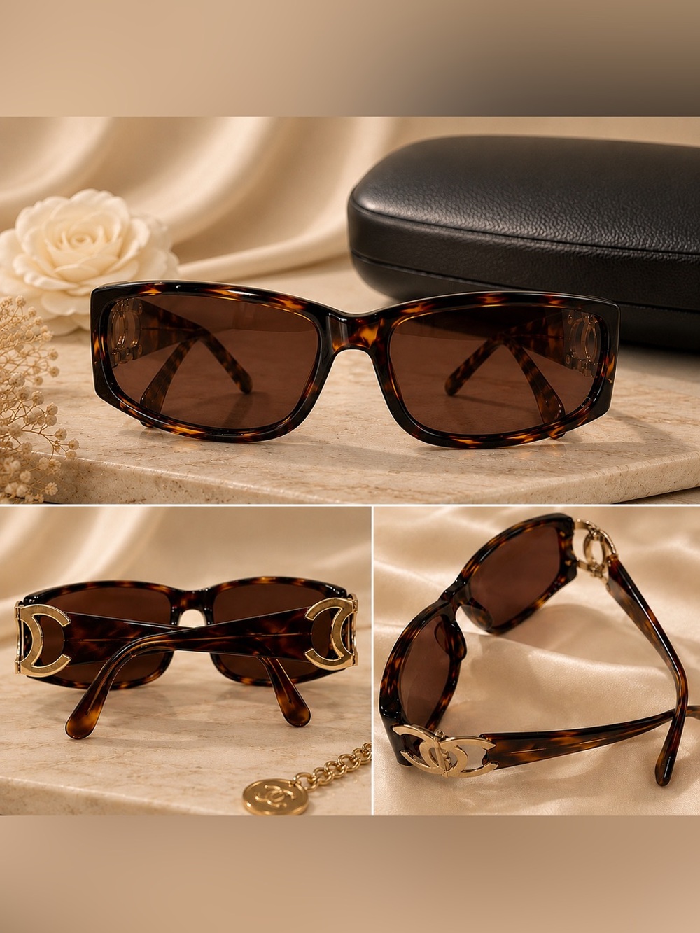CHANEL Tortoiseshell Sunglasses with Gold Logo Detail
